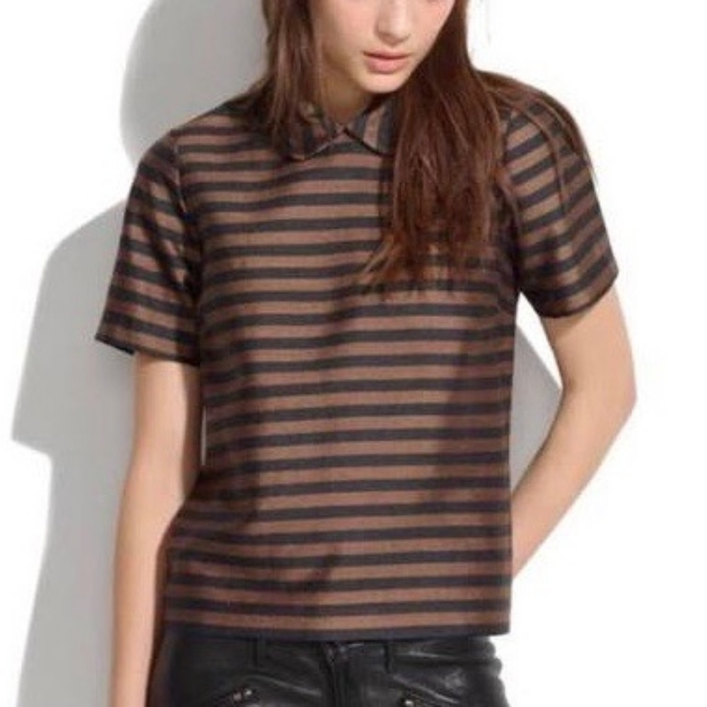 J. Crew | Striped Curved Peter Pan Collar Top